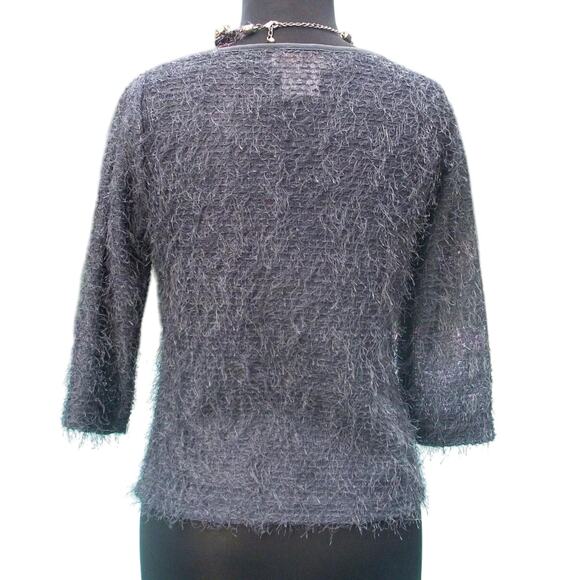 Cache Stretch Body Hugging Sheer Illusion Eyelash S/M Dark Gray 3/4 Sleeve Top - Picture 5 of 5